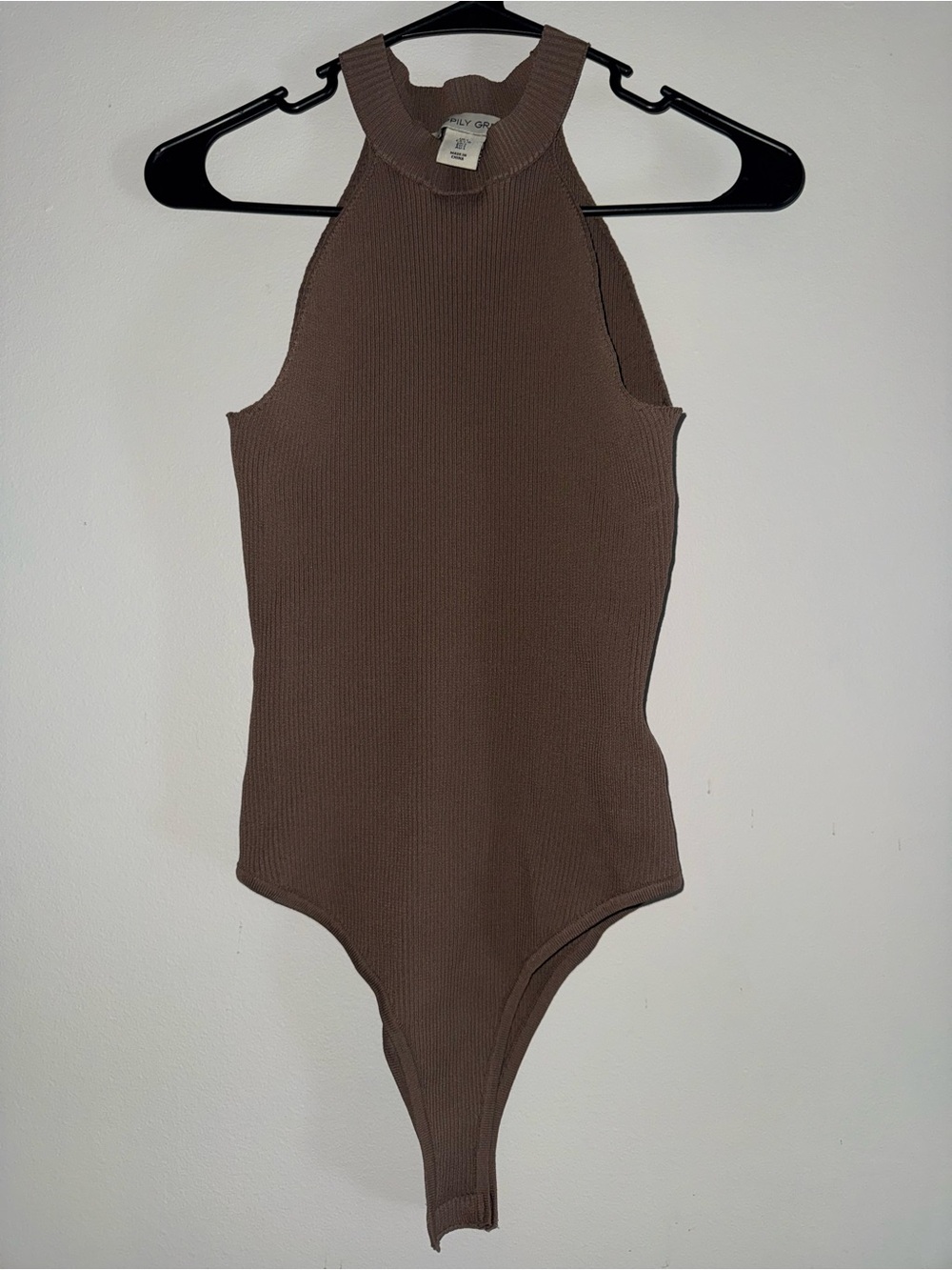 Daily Ritual Brown Ribbed Halter One-Piece Bodysuit